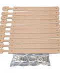 Premium Blank Natural Leather Keychains 10 Pack With Heavy Duty Metal Swivel Clasps, 10 vegetable tanned leather strips with quick rivets.