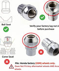 Diagram showing Honda Wheel Lock Kit 6 Piece M12x1.5 Anti Theft Lug Nuts With 2 Keys Ball Seat, fit and compatibility.