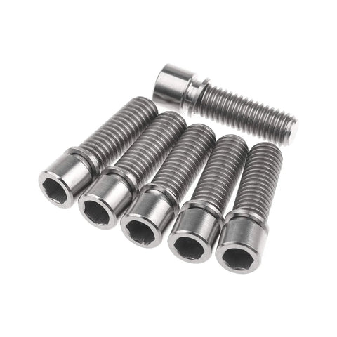 Six M8x25mm titanium bolts with washers for BMX stem; hex-socket heads.
