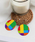 Chic Colorful Grid Print Dangle Earrings For Women Totally Lightweight Silver Plated Ear Hooks Hella Safe For Sensitive Ears displayed beside a candle.