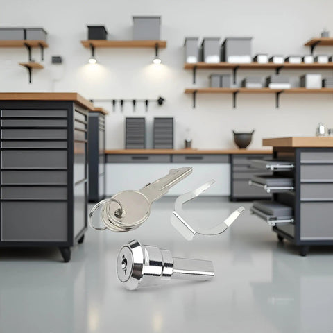 Sturdy Stainless Toolbox Lock And Cabinet Drawer Lock Set With 180 Degree Rotation Unlocking Built Tough Universal Design 1 Cylinder 1 Fastening Tab And 2 Keys Heavy Duty Iron Hardware For Secure Toolboxes And Cabinets