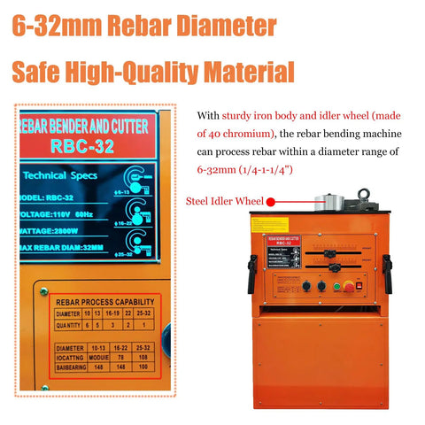 Heavy Duty Electric Rebar Bender And Cutter Machine For Concrete Construction with specifications label and steel idler wheel.