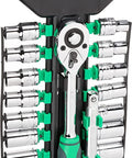 Half Inch Drive Socket Set With Holder 20 Piece Pro Grade Heavy Duty Chrome Finish Heat Treated Carbon Steel Construction Rust Resistant Storage Case Ideal For Home Garage Repairs Maintenance And General Use