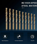 Top Notch Jobber Drill Bit Set With Gold Finish, 10mm High Speed Steel Bit Kit For Metal Wood And Plastic, 1mm To 10mm Sizes With 135 Split Point Drills, M2 HSS