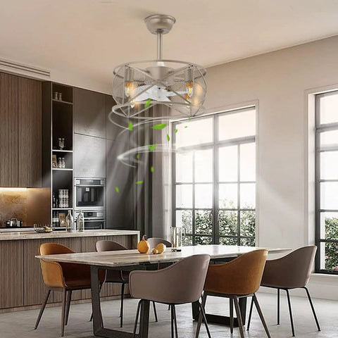 Ceiling Fan with Light 3-Blade Low Noise Modern Ceiling Mount for Bedroom installed in stylish kitchen. Features metal and glass design.