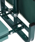 Close-up of Garden Kneeler Seat Folding Kneeler Bench With Adjustable Height showing sturdy carbon steel frame and green padding.