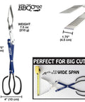 18 Inch 3 In 1 Barbecue Tool With Long Tongs Spatula And Grill Scraper, Blue, product dimensions and features display
