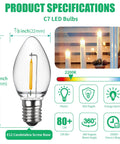 Shatterproof C7 LED Replacement Bulbs For Christmas Lights Warm White Indoor Outdoor Use E12 Candelabra Base vintage style
