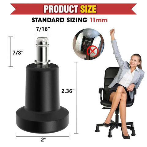 Premium Office Chair Glides Replace Swivel Casters With Slick Stationary Fixed Feet, 11mm size and self-adhesive felt bottom.