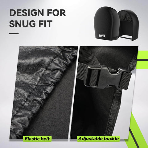 Four Pack RV Tire Covers Fits 27 To 29 Inch Tires Waterproof UV Resistant Black Wheel Covers with elastic belt and buckle.