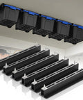 Overhead Garage Storage Rack System For Ceiling Mounted Storage, Heavy Duty Ceiling Rails For 27 Gallon Totes, Tote Storage Rack In Black, 6 Sets For 5 Bins