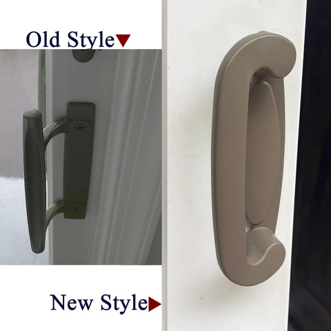 Comparison of old and new Gliding Patio Door Dummy Pull Handles For Tribeca Style Doors Compatible With OEM Parts 2562035 2573603 2573605