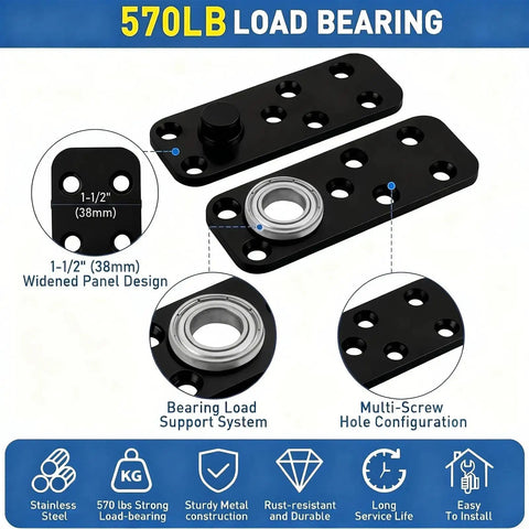 Heavy Duty Black Pivot Hinge For Hidden Secret Doors And Custom Shelves Featuring Rust Proof Stainless Steel Build With Ultra Smooth Glide Action And Built Tough Design Supporting Five Hundred Seventy Pounds