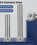 1/4-20 Flat Head Socket Cap Screws Set, 3 Inch, 20 Pack, Full Thread, 304 Stainless Steel 18-8 Furniture Bolts Displayed