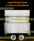 72 Inch Rolling Tool Chest Cabinet With 15 Drawers On Wheels Mobile Workbench Stainless Steel Pegboard Four Power Outlets And Two USB Ports Heavy Duty Garage Organizer For Shop Warehouse And Workshop Needs