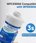 Label of Under Sink Water Filter Replacement For WFS5300A Ultra High Capacity, 22,000 Gallons, shown with quick replacement timing