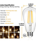 Vintage Edison Style LED Filament Bulbs 12 Pack, 60W Equivalent, 850 Lumens, 3000K Soft Warm White, E26 Base, product specifications