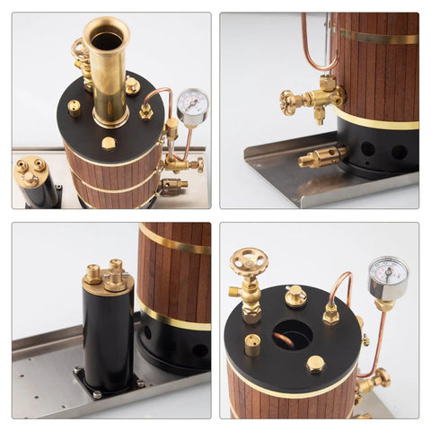 230ML Vertical Steam Boiler For Ship Engine Model Brass Power Boiler System With Heat Recovery Steam Generator Old School Marine Grade Design For Adults Engineers And Hobbyists brass boiler with gauge, wood base and fittings
