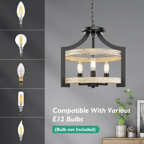 Versatile 3 Light Farmhouse Chandelier With Adjustable Height Pendant Or Semi Flush Mount Rustic Ceiling Light Fixture Compatible E12 Bulbs