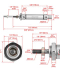 Slim Pneumatic Air Cylinder MAL 20-50 Built For Tight Spaces, 20mm Bore, 50mm Stroke, aluminum body with detailed measurements