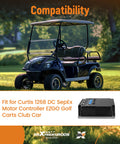 Golf cart outdoors with Speed Controller 36 To 48 Volt 400 Amp For Curtis 1268 DC SepEx Motor Controller EZ Go Golf Carts Club Car 1268 5403 12685403 Replacement Part shown inset.