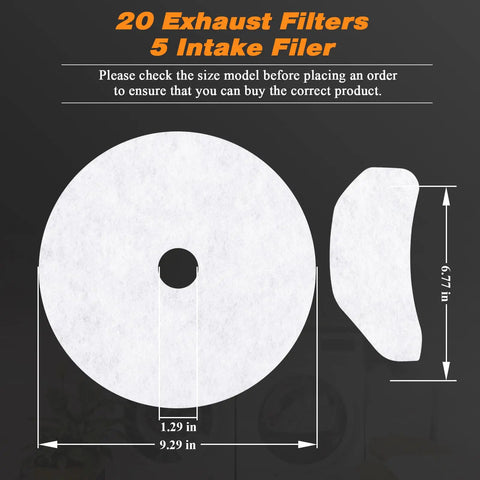 25 Pack Cloth Dryer Exhaust Filters Set With 20 Exhaust Paper Filters And 5 Air Intake Filters Universal Cloth Lint Filter Replacement For Most Front Load And Top Load Dryers Must Have For Quick Clean Airflow shown with dimensions