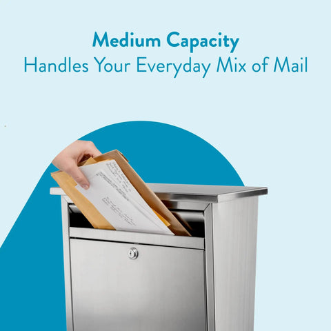 Locking Wall Mount Mailbox in Brushed Stainless Steel for Outdoors showing mail slot wide enough for magazines and letters