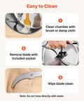 Steps to clean VEVOR 3400W Electric Grain Mill Grinder, showing easy maintenance of stainless steel components.