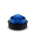Plastic Mechanical Cleanout Plug For 3.5 Inch Hub, blue plastic plug with black base for plumbing cleanout access