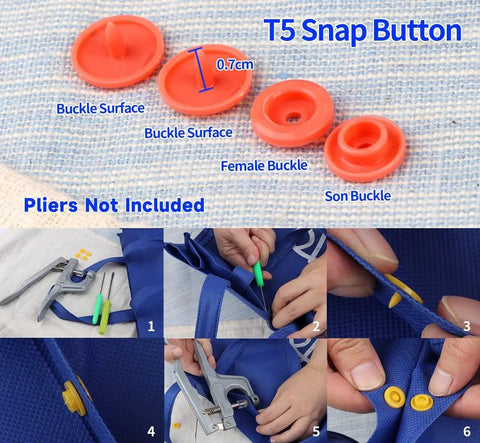 Best Value 408 Piece Plastic Snap Button Kit With Rainbow Color Organizer Case No Sew T5 Snaps 12mm installation sequence