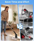 Electric Spin Scrubber Cordless Cleaning Brush Set With 8 Replaceable Heads Dual Speed Power Scrubber For Tub And Floor Tile Adjustable Detachable Handle No Fuss Cleaning For Grout, Shower, And Bathroom All Black, used on wood floor