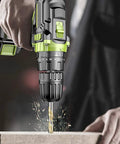 Drill in action with Beefy 10 Piece Masonry Drill Bit Set With Carbide Tips For Ceramic Tile Glass Marble Porcelain Wood Plastic Walls