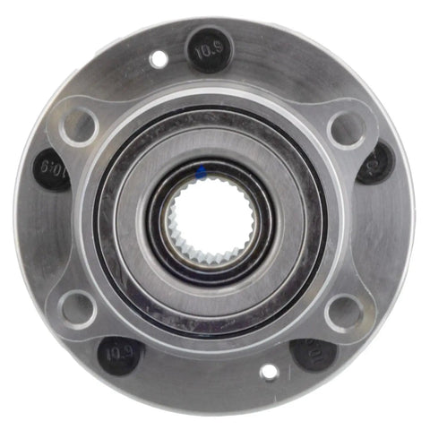 Front view of Front Hub Bearing Assembly For Kia Soul 2016 2019 5 Lug Without ABS Bolt On Drop In Ready Direct Fit EV 27 Spline Ball