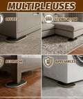 Eight Pack Heavy Duty Furniture Sliders For Carpet And Hardwood Flooring Featuring A Thick Cushioned Buffer in various uses under furniture and appliances.