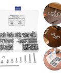 260 Piece M5 Nut Bolt And Washer Assortment Kit With Carbon Steel Spring Lock Washers, open case with assorted fasteners