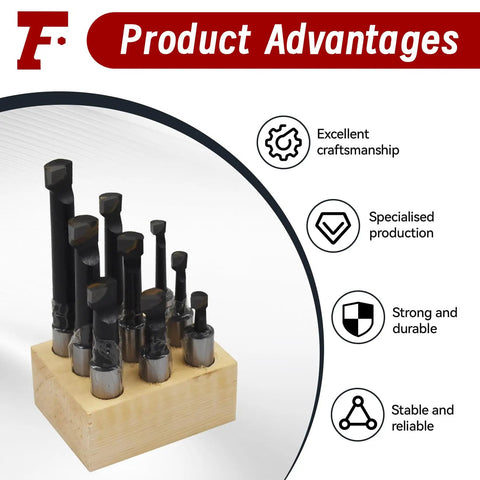 Nine Piece Boring Bar Set With One Half Inch Shank C6 Carbide Tipped Bars For Lathe And Milling Tools Kit With Base Displayed