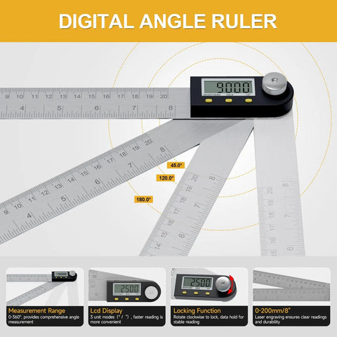 8 Inch Digital Angle Ruler Featuring Bright Lcd Panel And Integrated Spirit Level For Dead On Readings Solid No Fuss Angle Finder Gauge Tool Set
