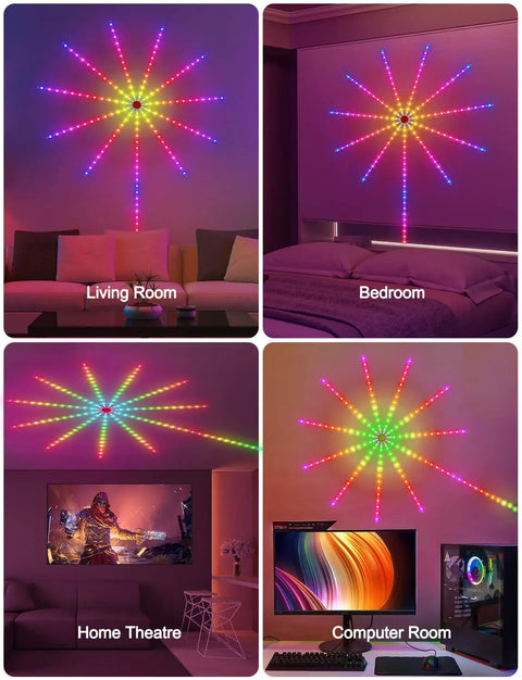 Firework RGB LED Strip Lights Kit With 11 Strips Dream Colors 16 Million Color Options in different room setups