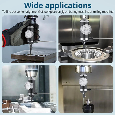 Coaxial Centering Dial Test Indicator Pro Grade For Milling And Boring Machines installed on equipment for alignment.