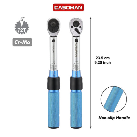 1/4 Inch Drive Click Torque Wrench Set Dual Direction Adjustable 72-Tooth, 23.5 cm Length, Aluminum Handle, Cr-Mo Steel