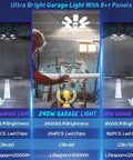 240W LED Garage Light 2 Pack With 8 Deformable Panels, 24000 Lumens Daylight 6500K illuminating garage space