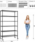 Six Tier Heavy Duty Wire Shelving Unit With Wheels 2100 Lb Capacity 45 By 18 By 82 Inches Adjustable Shelves In One Inch Increments NSF Certified Garage Basement Storage Rack Black Metal, 6 shelves