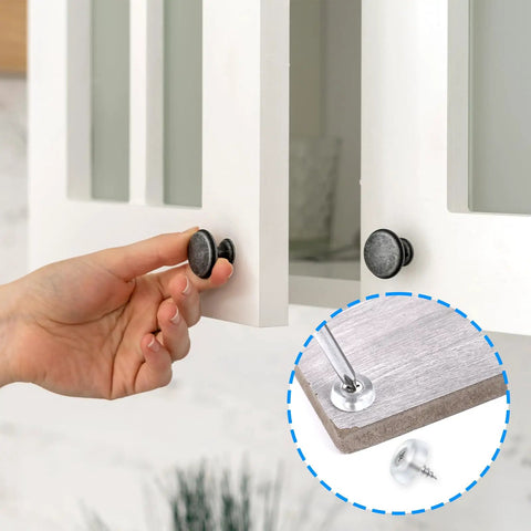 Clear Rubber Cabinet Bumpers And Door Stops Kit With Screws for drawers and walls installed on white cabinet door.