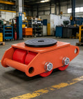 Top Shelf Heavy Duty Skate Dollies For Moving Furniture With Silky Silent PU Wheels And 360 Degree Rotation, orange carbon steel dolly in industrial setting.