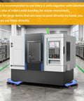Amarite Heavy Duty Machine Skates 8800 Lb Capacity with integrated casting frame under lathe machine for smooth transportation.