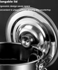 Close-up of heavy duty 304 stainless steel milk can and beverage dispenser lid, showcasing ergonomic design and hanging feature.