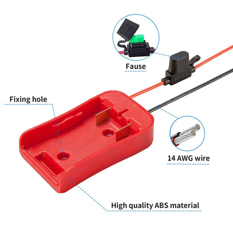 Power Wheels Battery Adapter For Craftsman 20V Battery With 14 Gauge Wire Terminals And Fuse Protection, ABS plastic design
