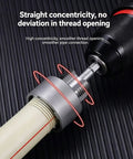 Close-up of Heavy Duty Electric Drill Compatible Pipe Threader For Pvc, showing smooth thread opening on PVC pipe.