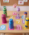 Colorful water bottles on sign stickers for Hydration Station Cart For Classrooms And Offices, 3-tier plastic trolley with handle