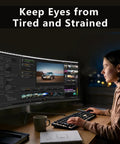 Curved 49 Inch Ultrawide Gaming Monitor With 144Hz Refresh Rate And 32 By 9 Aspect 3840 By 1080 Resolution HDR400 shown in use.